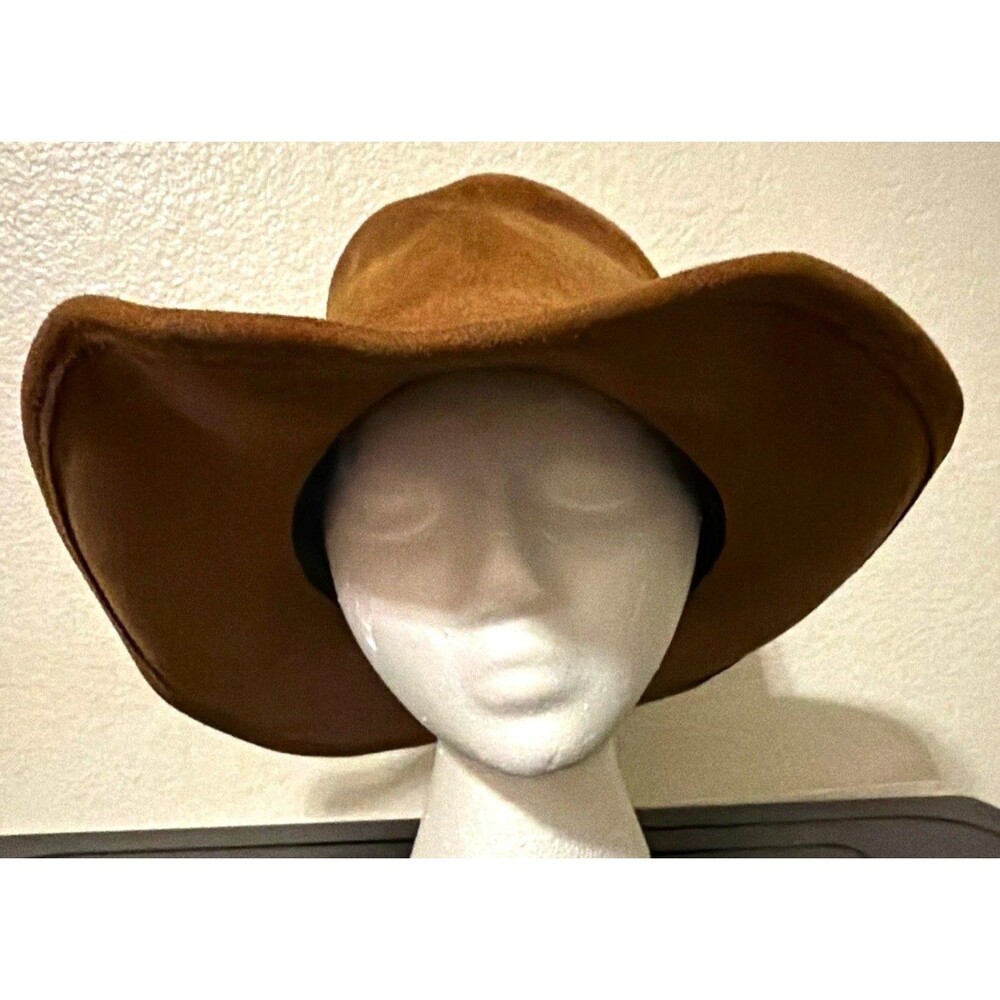 Brown Suede Wide Brim Cowboy Hat Braided Band Solid Womenโs One Size